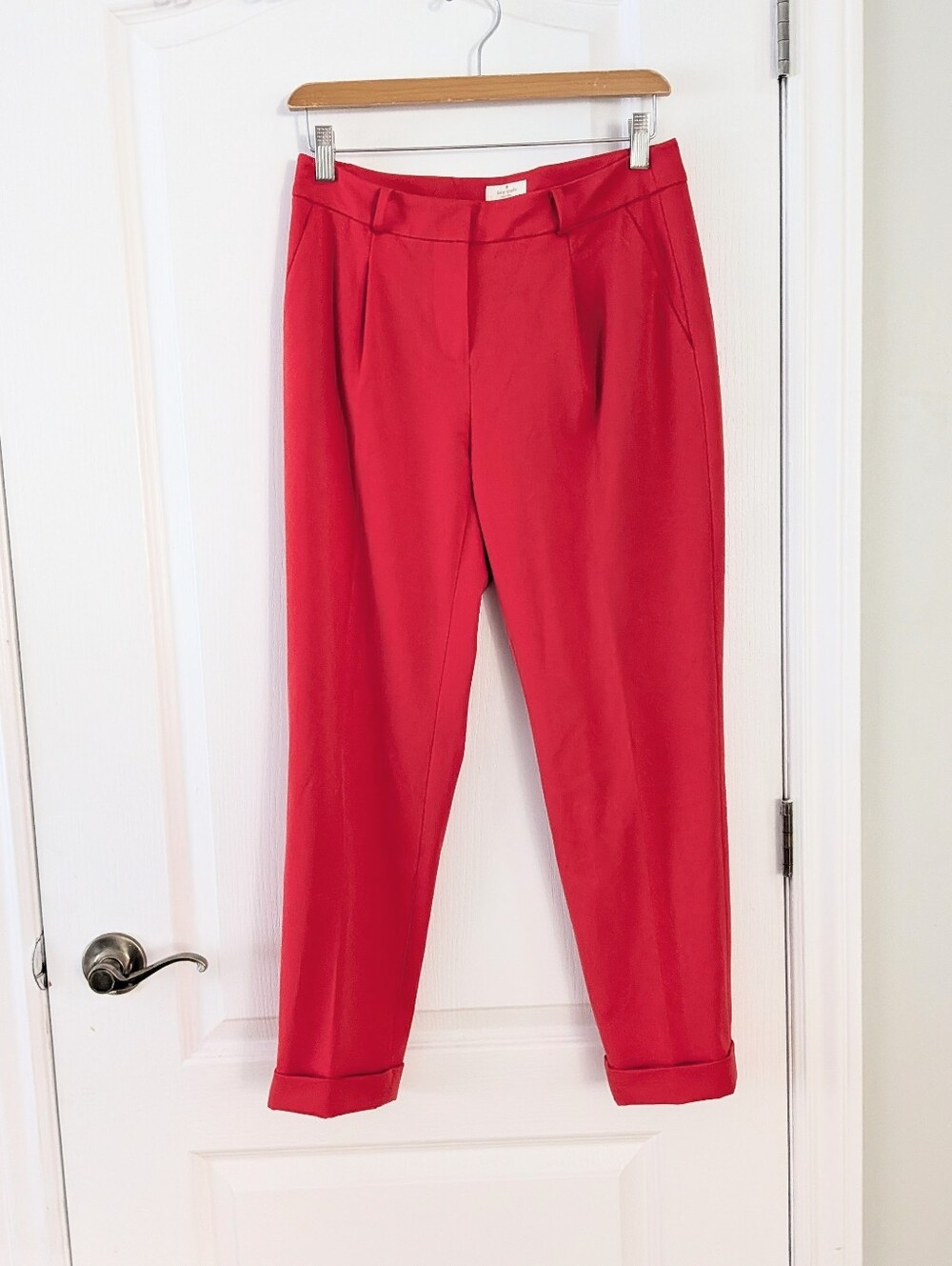 Kate Spade Red Pleated Ankle Trousers Size 2 Tailored Cuffed Dress Pants - Picture 2 of 15